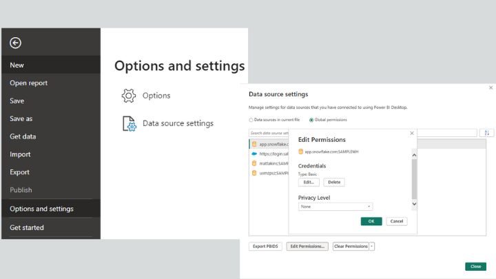 power bi data source credentials greyed out